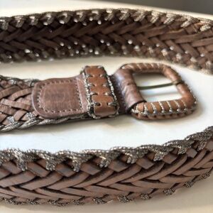 Motif 56 Elegant Brown Woven Leather Belt with Silver Detail